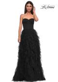 Picture of: Prom Dress with Tulle Ruffle Skirt and Satin Corset Top in Black , Style 32760, Detail Picture 5