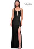 Picture of: Corset Jersey Prom Dress with Deep V Neckline in Black , Style 32763, Detail Picture 5