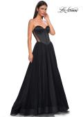 Picture of: Strapless Tulle Evening Dress with Basque Waist and Satin Bodice in Black , Style 32771, Detail Picture 5
