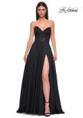 Picture of: Chiffon Gown with High Slit and Strapless Lace Top in Black , Style 32804, Detail Picture 5