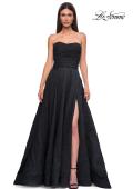 Picture of: Textured Jacquard Evening Gown with Strapless Top in Black , Style 32893, Detail Picture 5