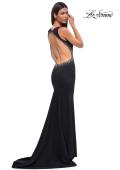 Picture of: Open Back Evening Dress with Rhinestone Embellished Sides and Back in Black , Style 32922, Detail Picture 5