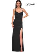 Picture of: Simple Prom Dress with Corset Top and Lace Up Back in Black , Style 32966, Detail Picture 5
