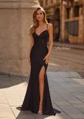 Picture of: Lace Bodice Fitted Gown with Slit and Open Crisscross Back in Black, Style: 33386, Detail Picture 5
