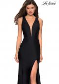 Picture of: Form Fitting Long Jersey Dress with Plunging Neckline in Black, Style: 27602, Detail Picture 6