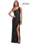Picture of: Long Sequin One Shoulder Ruched Prom Dress in Black, Style: 28401, Detail Picture 6