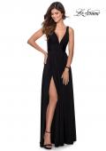 Picture of: Empire Waist Prom Gown with Deep V Neckline in Black, Style: 28547, Detail Picture 6