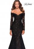 Picture of: Off the Shoulder Lace Long Sleeve Prom Dress in Black, Style: 28569, Detail Picture 6
