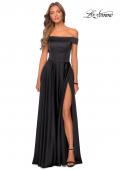 Picture of: Satin Off the Shoulder Evening Dress with Pockets in Black, Style: 28978, Detail Picture 6