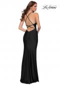 Picture of: Fitted Long Jersey Gown with Criss Cross Bodice in Black, Style 29848, Detail Picture 6