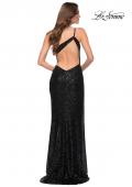 Picture of: Sequin Gown with One Shoulder Top and Open Back in Black, Style 29962, Detail Picture 6
