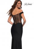 Picture of: Luxe Off the Shoulder Gown with Mesh Side and Back Panels in Black, Detail Picture 6