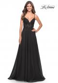 Picture of: A-line Gown with Sheer Floral Embellished Bodice in Jewel Tones in Black, Style: 30639, Detail Picture 6