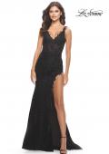 Picture of: Lace Dress with High Side Slit and V Neckline in Black, Style: 30767, Detail Picture 6