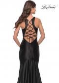 Picture of: Trumpet Liquid Jersey Dress with Deep V Mesh Neckline in Black, Style: 31377, Detail Picture 6