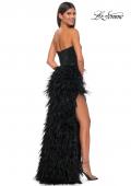 Picture of: Feather Prom Gown with High Slit and Full Rhinestone Strapless Bodice in Black, Style: 32165, Detail Picture 6