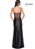 Picture of: Chic Stretch Satin Dress with Illusion Mesh Back in Black , Style 32640, Detail Picture 6
