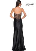 Picture of: Strapless Stretch Satin Dress with Sheer Corset Back in Black , Style 32649, Detail Picture 6