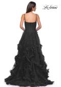 Picture of: Ruffle Tulle Dress with Unique Skirt and Illusion Corset Bodice in Black , Style 32719, Detail Picture 6