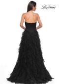 Picture of: Prom Dress with Tulle Ruffle Skirt and Satin Corset Top in Black , Style 32760, Detail Picture 6