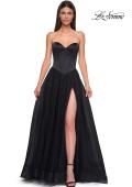 Picture of: Strapless Tulle Evening Dress with Basque Waist and Satin Bodice in Black , Style 32771, Detail Picture 6