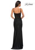 Picture of: Fitted Evening Dress with Lace Top and Eyelet Neckline in Black , Style 32873, Detail Picture 6