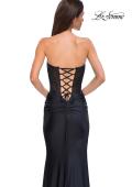Picture of: Intricate Ruched Corset Bodice Prom Dress with Jersey Skirt in Black , Style 32971, Detail Picture 6