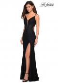 Picture of: Stretch Lace Long Prom Dress with Illusion Sides in Black, Style: 27029, Detail Picture 7