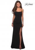 Picture of: Simple Long Jersey Dress with Slit and Ruching in Black, Style: 27660, Detail Picture 7