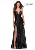 Picture of: Sequin A-line Prom Dress with Slit and Pockets in Black, Style: 28276, Detail Picture 7