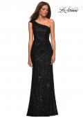 Picture of: One Shoulder Gown in Elegant Soft Sequin Fabric in Black, Detail Picture 7