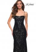 Picture of: Print Sequin Long Dress with Lace Up Back in Black, Style 29638, Detail Picture 7