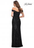 Picture of: Off the Shoulder Ruched Sequin Dress with Slit in Black, Style 29831, Detail Picture 7