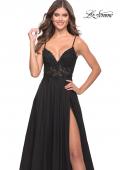 Picture of: A-line Gown with Sheer Floral Embellished Bodice in Jewel Tones in Black, Style: 30639, Detail Picture 7