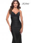 Picture of: Embellished Rhinestone Jersey Long Dress with Lace Up Back in Black, Style: 30996, Detail Picture 7
