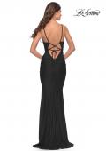 Picture of: Simple Jersey Dress with Low Open Back and Ruched Zipper in Black, Style: 31227, Detail Picture 7