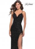 Picture of: Sequin Dress with Stunning Fringe Beaded Slit in Black, Style: 31389, Detail Picture 7