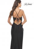 Picture of: Side Cut Out Jersey Gown with Rhinestone Bodice in Black, Style: 31599, Detail Picture 7