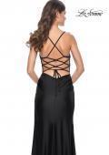 Picture of: Jersey Dress with Ruched Waist and Lace Up Back in Black, Style: 31987, Detail Picture 7