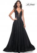 Picture of: A-Line Tulle Dress with Rhinestone Embellished Lace Applique in Black, Style: 32022, Detail Picture 7