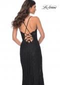 Picture of: Scallop Detail Lace Fitted Prom Dress with Illusion Bodice in Black, Style: 32080, Detail Picture 7
