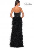 Picture of: Feather Prom Gown with High Slit and Full Rhinestone Strapless Bodice in Black, Style: 32165, Detail Picture 7