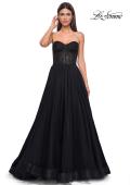 Picture of: A-line Tulle Gown with Lace Corset Bodice and Slit in Black , Style 32579, Detail Picture 7
