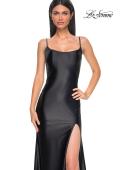 Picture of: Chic Stretch Satin Dress with Illusion Mesh Back in Black , Style 32640, Detail Picture 7