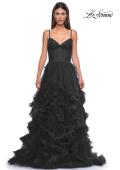 Picture of: Ruffle Tulle Dress with Unique Skirt and Illusion Corset Bodice in Black , Style 32719, Detail Picture 7
