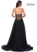 Picture of: Strapless Tulle Evening Dress with Basque Waist and Satin Bodice in Black , Style 32771, Detail Picture 7
