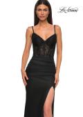 Picture of: Fitted Evening Dress with Lace Top and Eyelet Neckline in Black , Style 32873, Detail Picture 7