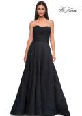 Picture of: Textured Jacquard Evening Gown with Strapless Top in Black , Style 32893, Detail Picture 7
