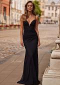 Picture of: Ruched Fitted Gown with Deep Plunge Neckline and Train in Black, Style: 33378, Detail Picture 7