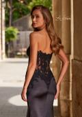 Picture of: Lace and Satin Gown with Sheer Bodice and High Slit in Black, Style: 33419, Detail Picture 7